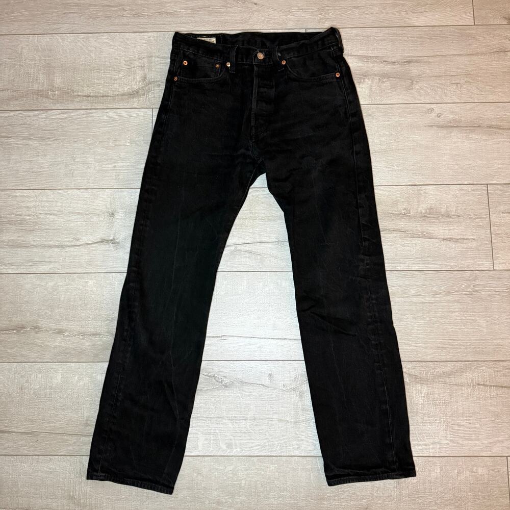 Men’s Levi’s Premium 501 Original Fit Jeans Washed Blk Denim W32 L32 Button Fly